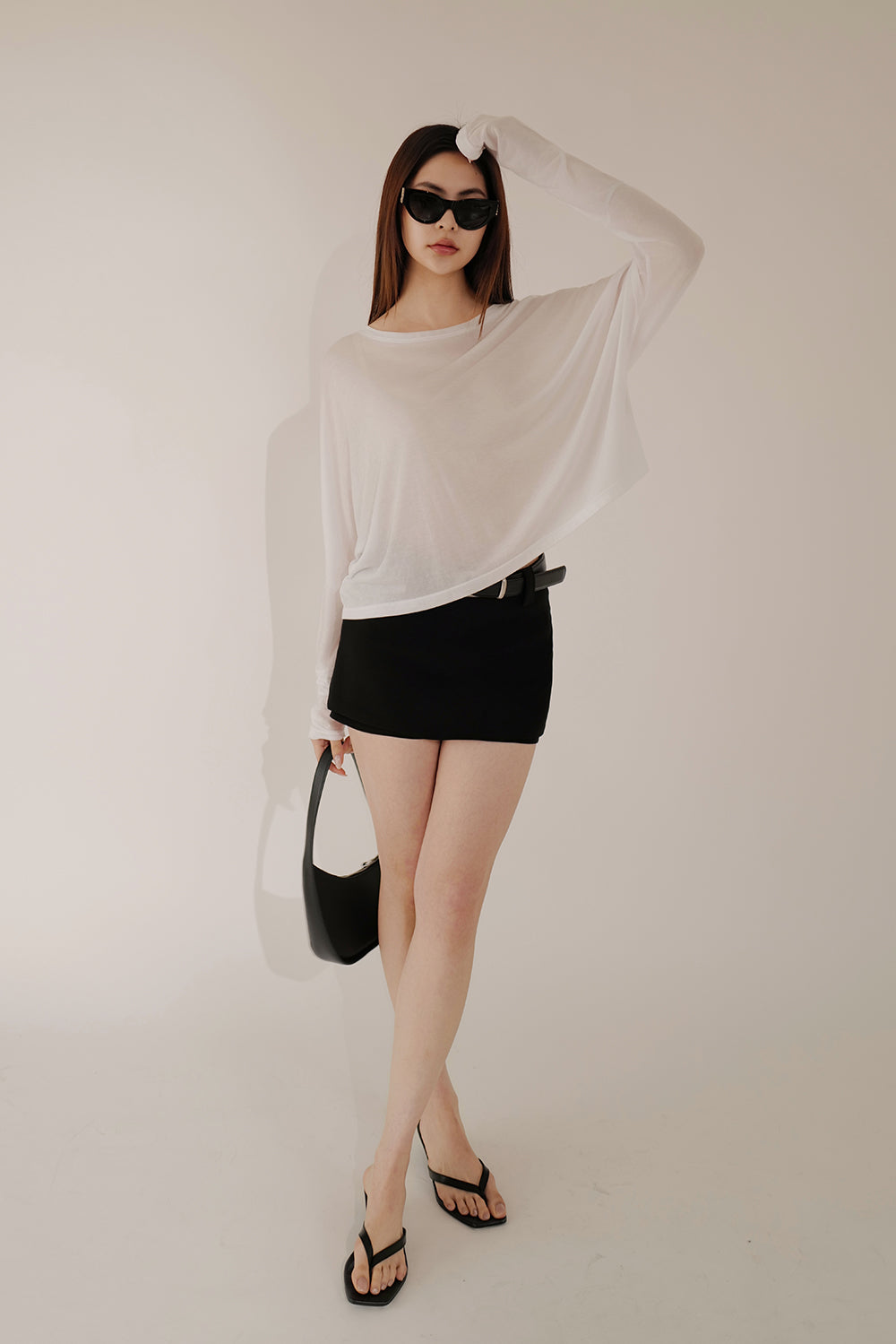 【預購】高訂落肩長袖上衣<br>Lyocell Drop Shoulder Sheer Long-Sleeve Top