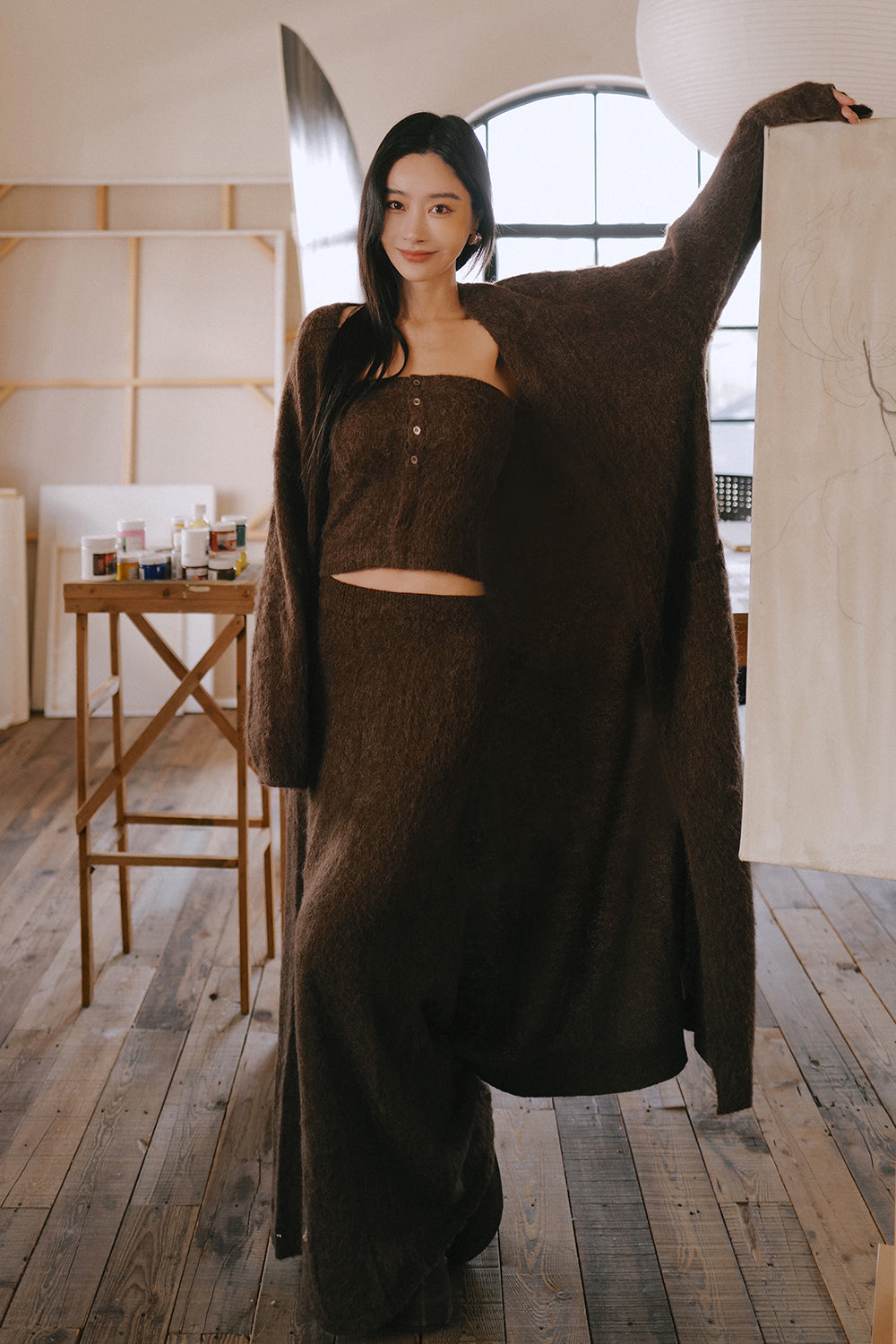 羊駝毛混紡針織長版開襟外套<br>Alpaca Blend Longline Open-Front Cardigan