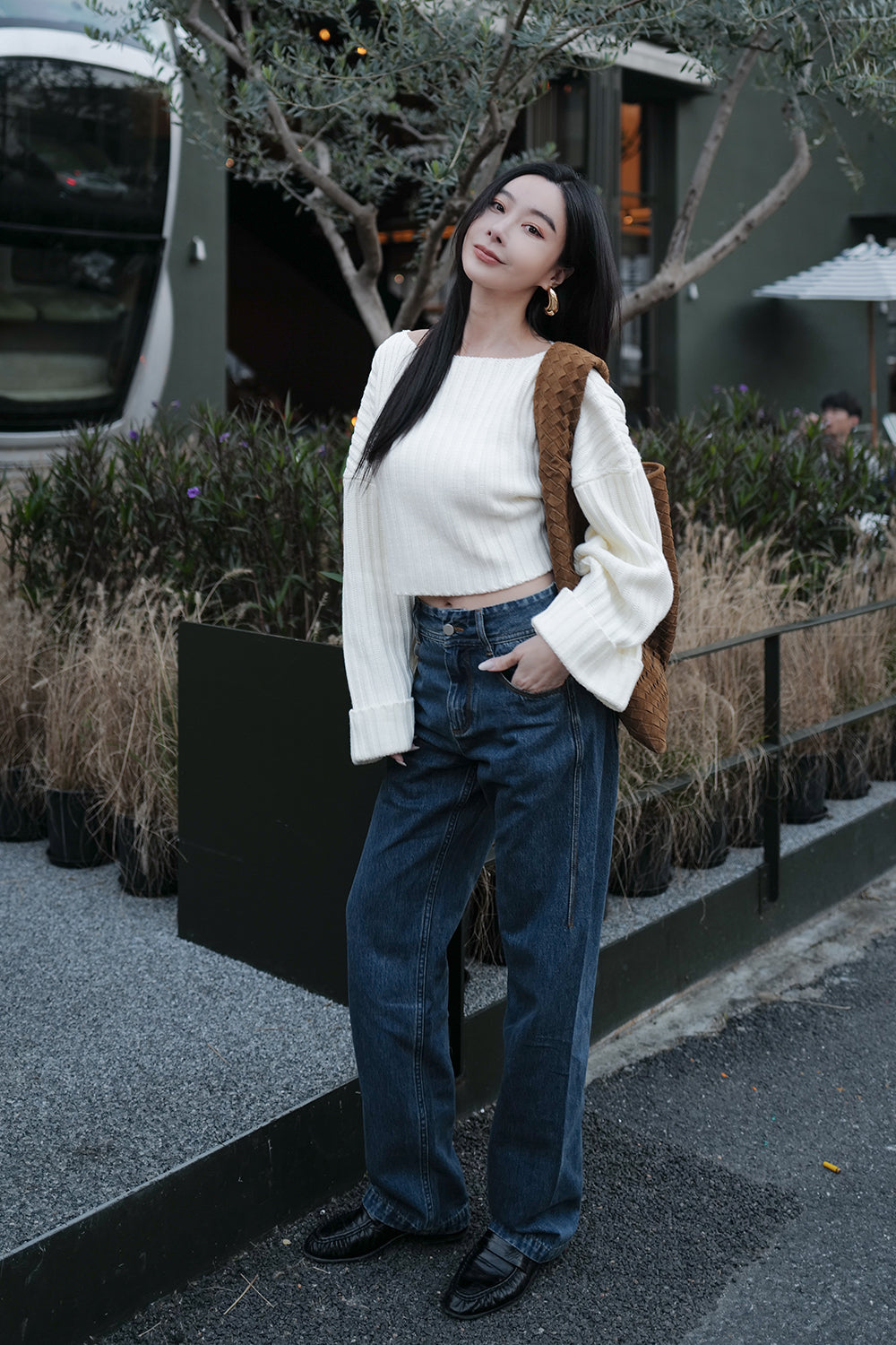 水洗修身牛仔寬褲<br>Washed Wide Leg Jeans