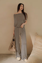 【預購】天絲條紋抽繩寬褲<br>Tencel Striped Drawstring Pants