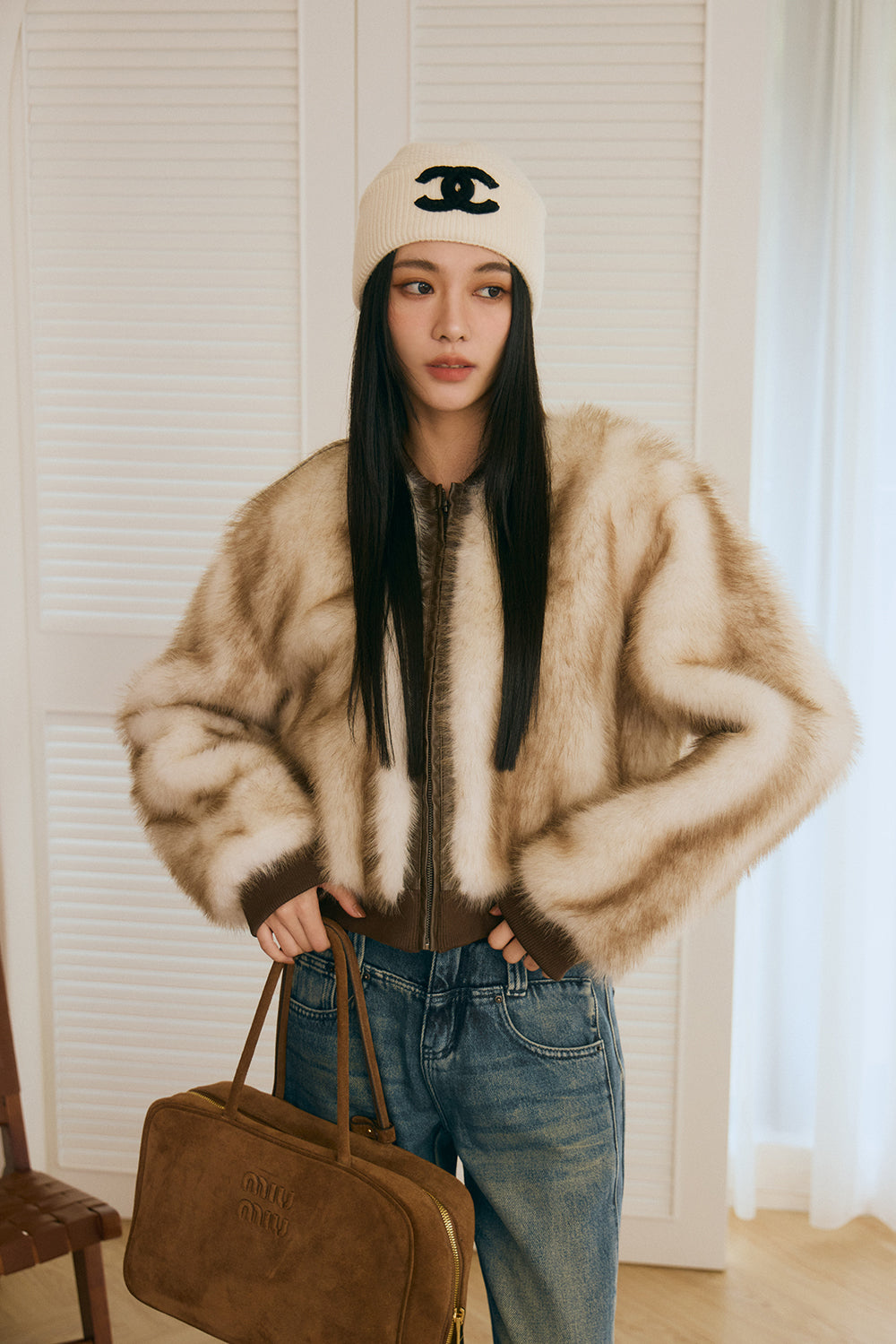 仿皮草拉鍊外套<br>Faux Fur Zipper Jacket