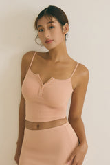 一見鍾情羅紋細肩詐騙胸 BraTop（附兩種襯墊）<br>Elegant Rib Knit Spaghetti Strap Bra Top