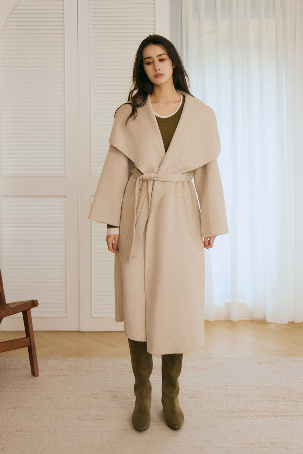 翻領羊毛大衣<br>Shawl Lapel Wool Coat