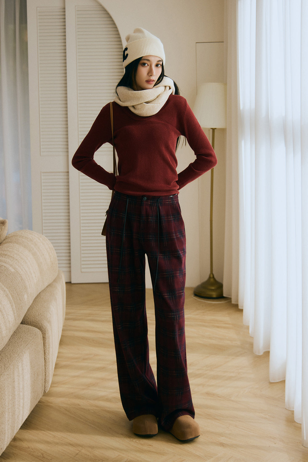 軟糯經典格紋寬褲<br>Elegant Tartan Bottoms