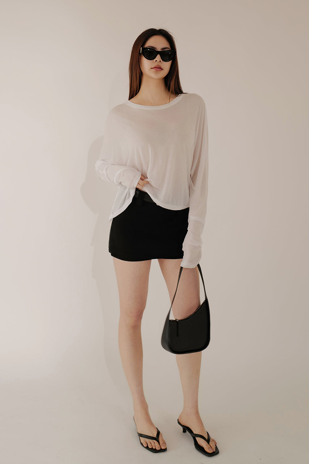 【預購】高訂落肩長袖上衣<br>Lyocell Drop Shoulder Sheer Long-Sleeve Top