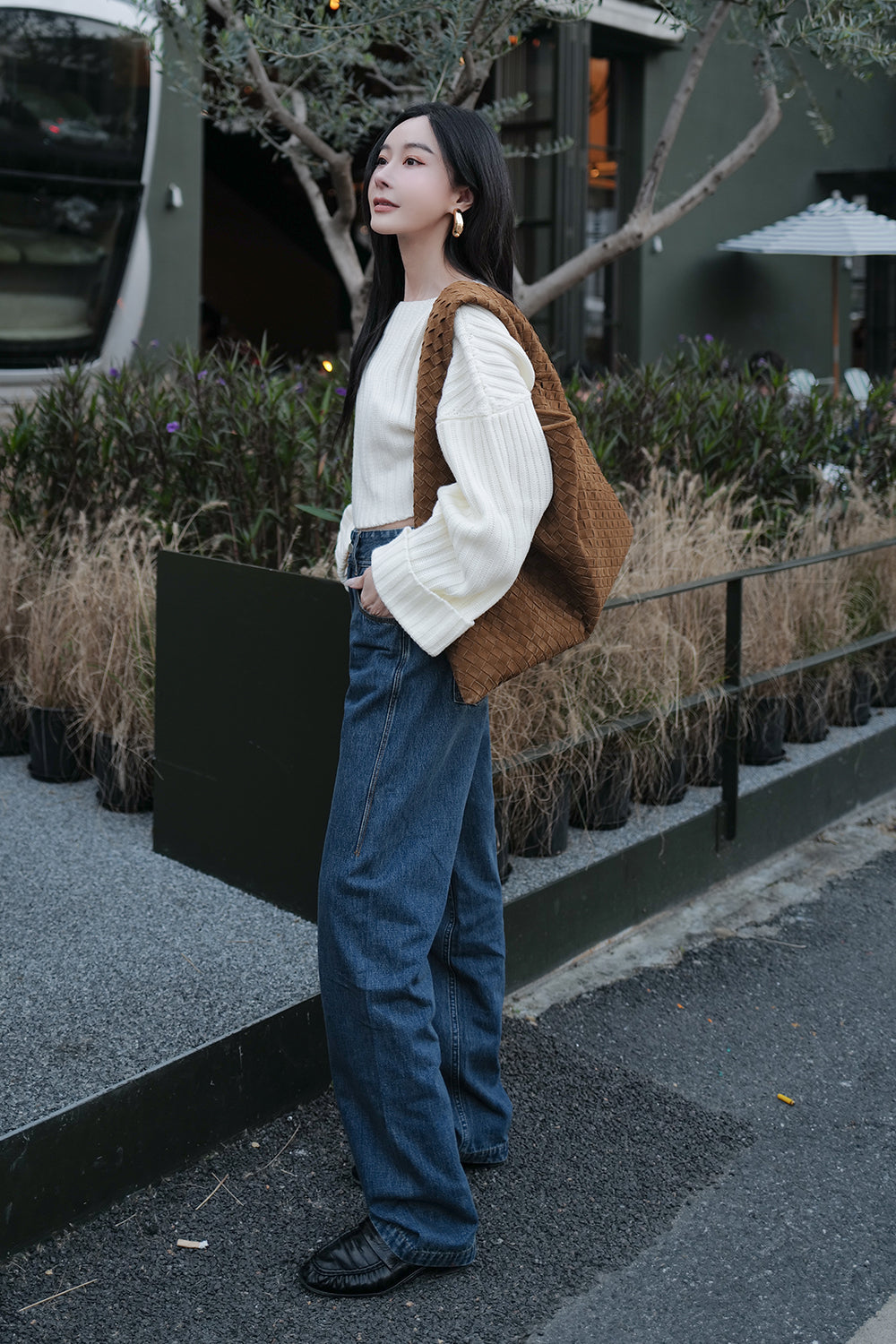 水洗修身牛仔寬褲<br>Washed Wide Leg Jeans