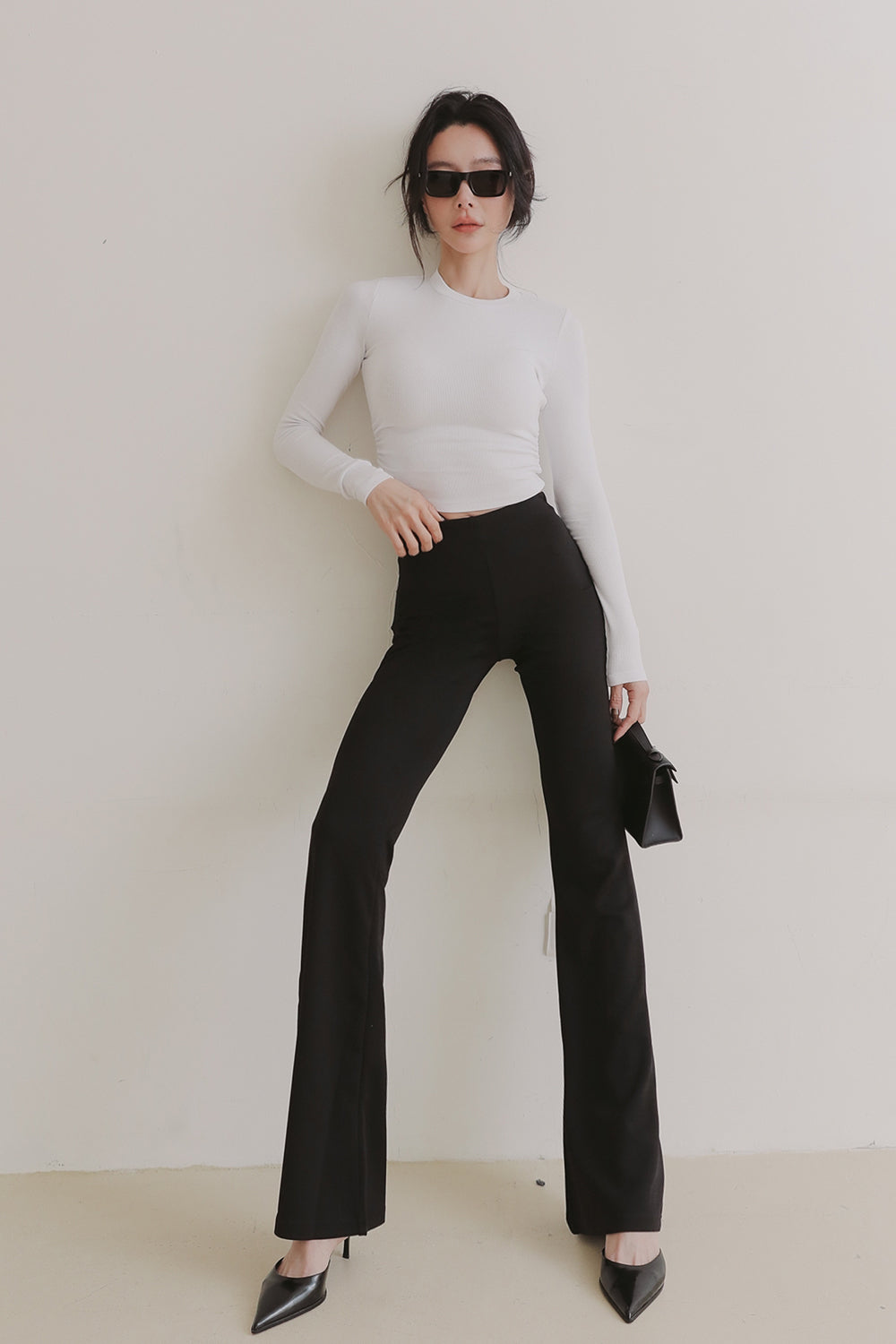 一見鍾情羅紋側抓皺長袖上衣<br>Elegant Rib Knit Long Sleeve Crop Top