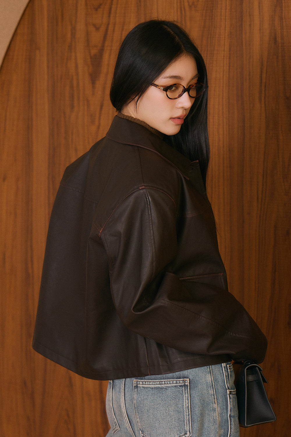 排釦皮革外套<br>Faux Leather Button Coat