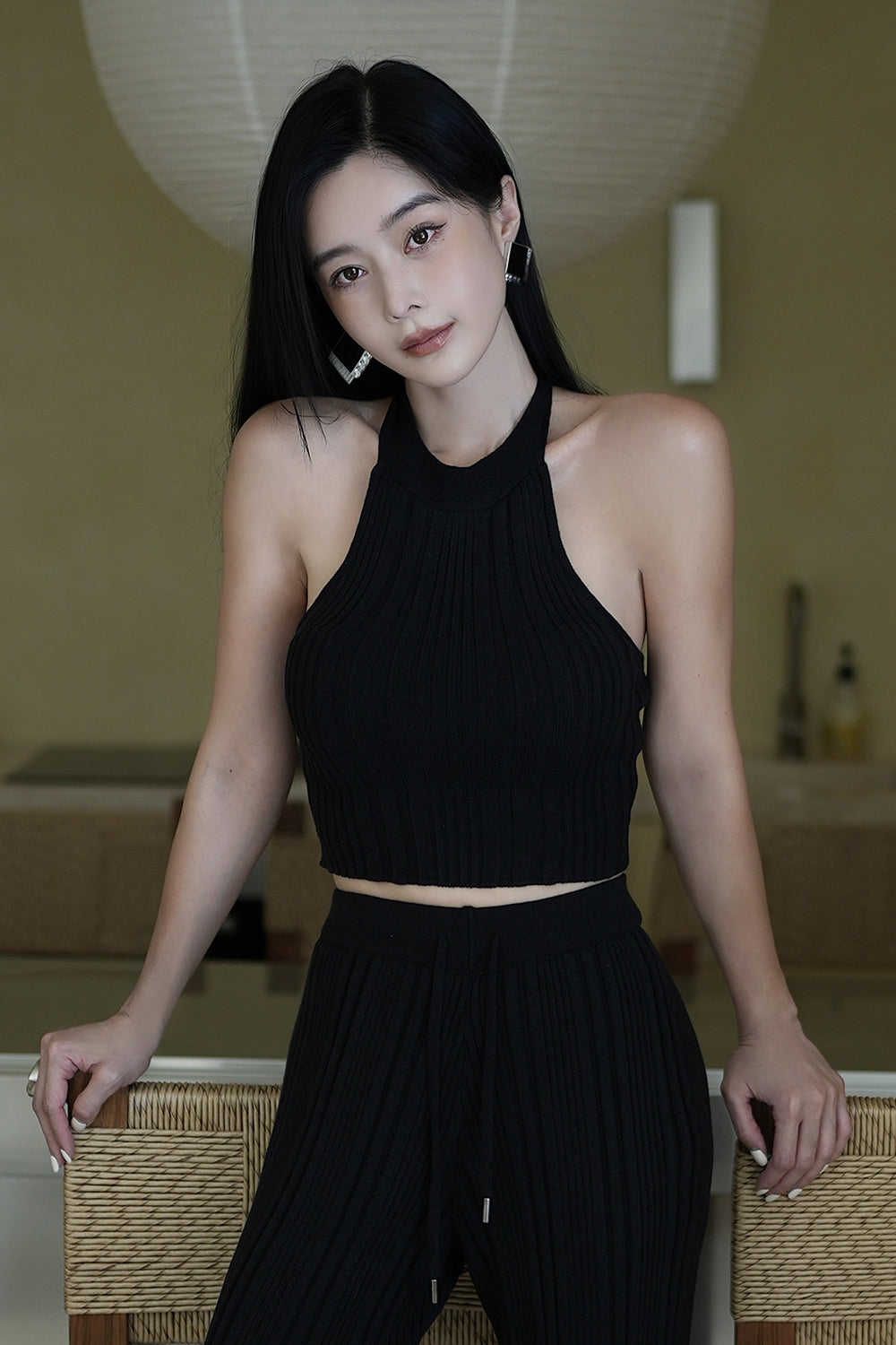 坑條針織露背 BraTop<br>WIDE RIBBED KNIT HALTER BRA TOP