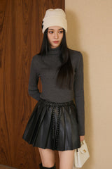 百褶皮革短裙<br>Faux Leather Pleated Skirt