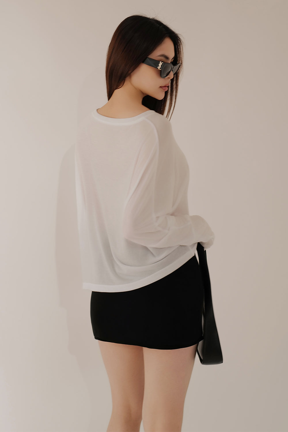 【預購】高訂落肩長袖上衣<br>Lyocell Drop Shoulder Sheer Long-Sleeve Top