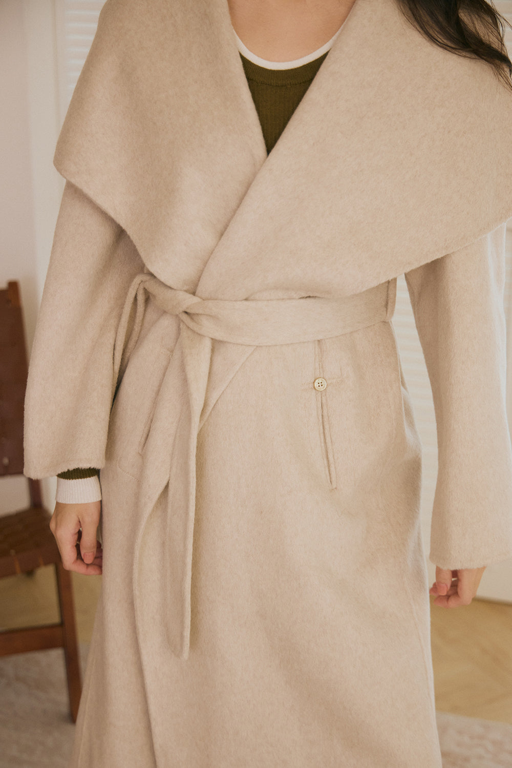 翻領羊毛大衣<br>Shawl Lapel Wool Coat