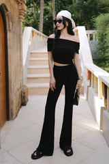 輕氧針織抽繩長腿褲<br>Plain Knit Drawstring Long Pants