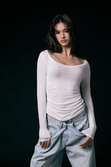 極柔天絲U領長袖上衣<br>Tencel Wool Deep U-Neck Long Sleeve Top