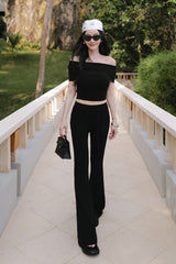 輕氧針織抽繩長腿褲<br>Plain Knit Drawstring Long Pants