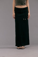 寬翻腰抽繩半身裙<br>Wide Folded Waist Drawstring Maxi Skirt