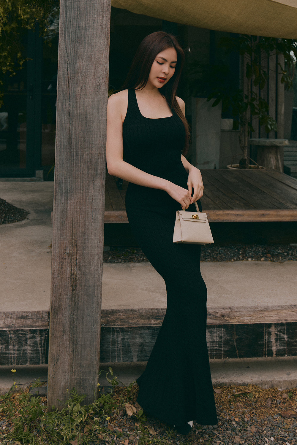 午後漫步麻花繞脖魚尾襯墊長洋裝<br>Afternoon Walk Knit Halter Fishtail Maxi Bra Dress