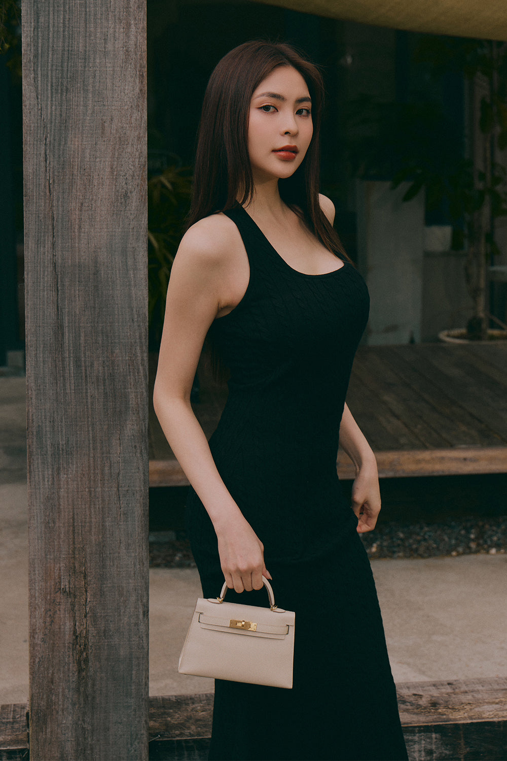 午後漫步麻花繞脖魚尾襯墊長洋裝<br>Afternoon Walk Knit Halter Fishtail Maxi Bra Dress