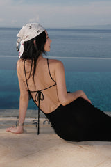 輕氧針織荷葉繞脖襯墊長洋裝<br>Wide Ribbed Knit Ruffled Hem Halter Maxi Bra Dress