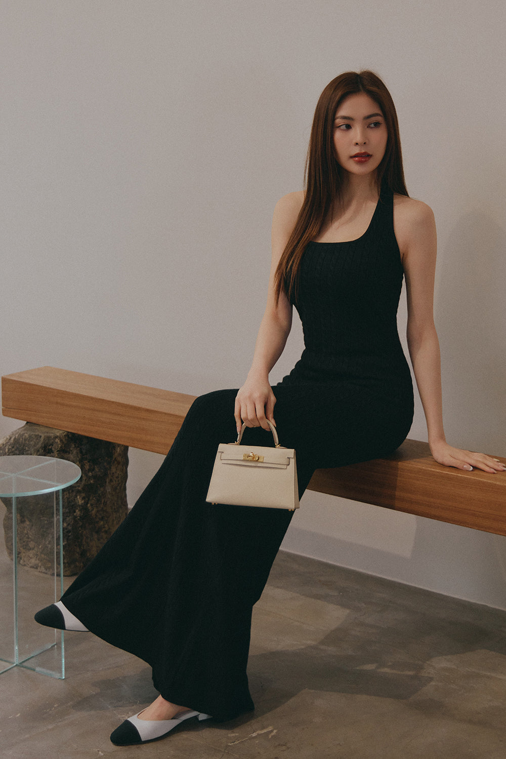 午後漫步麻花繞脖魚尾襯墊長洋裝<br>Afternoon Walk Knit Halter Fishtail Maxi Bra Dress