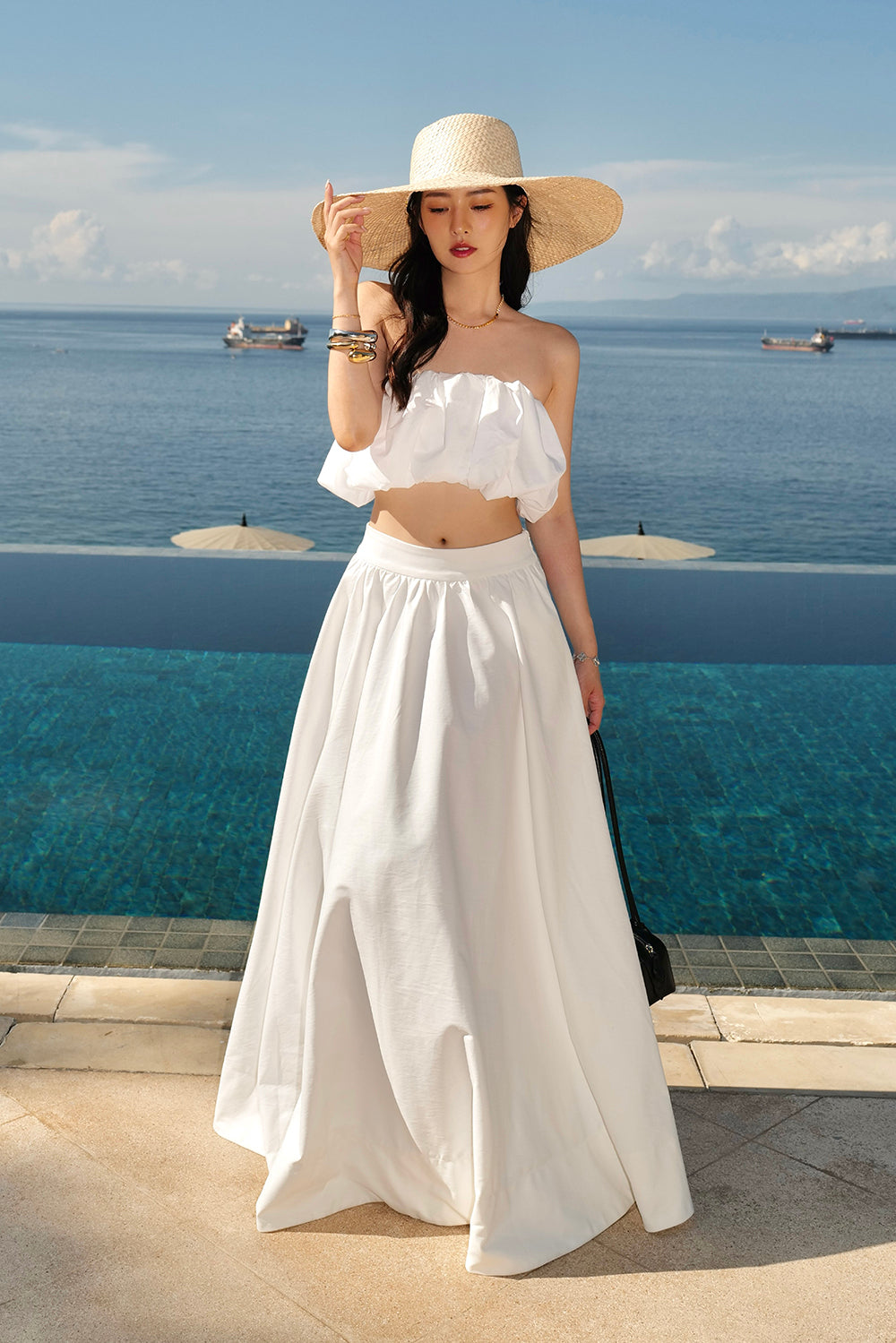 抗皺重磅高腰澎澎長裙<br>Wide Waist Puffed Maxi Skirt