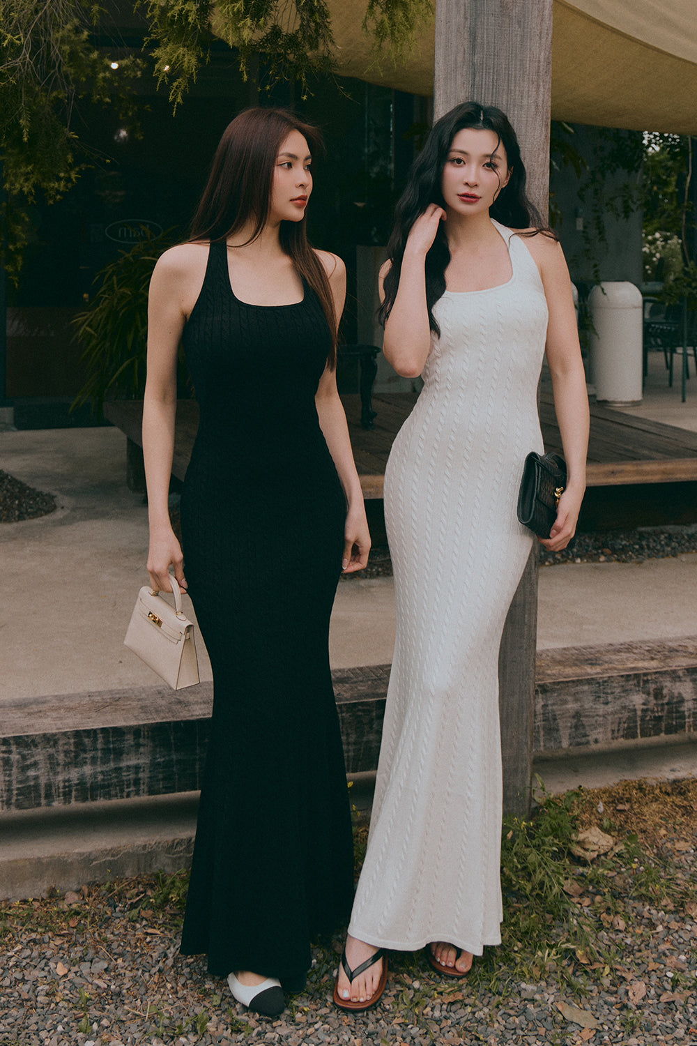 午後漫步麻花繞脖魚尾襯墊長洋裝<br>Afternoon Walk Knit Halter Fishtail Maxi Bra Dress