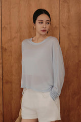 【預購】高訂落肩長袖上衣<br>Lyocell Drop Shoulder Sheer Long-Sleeve Top