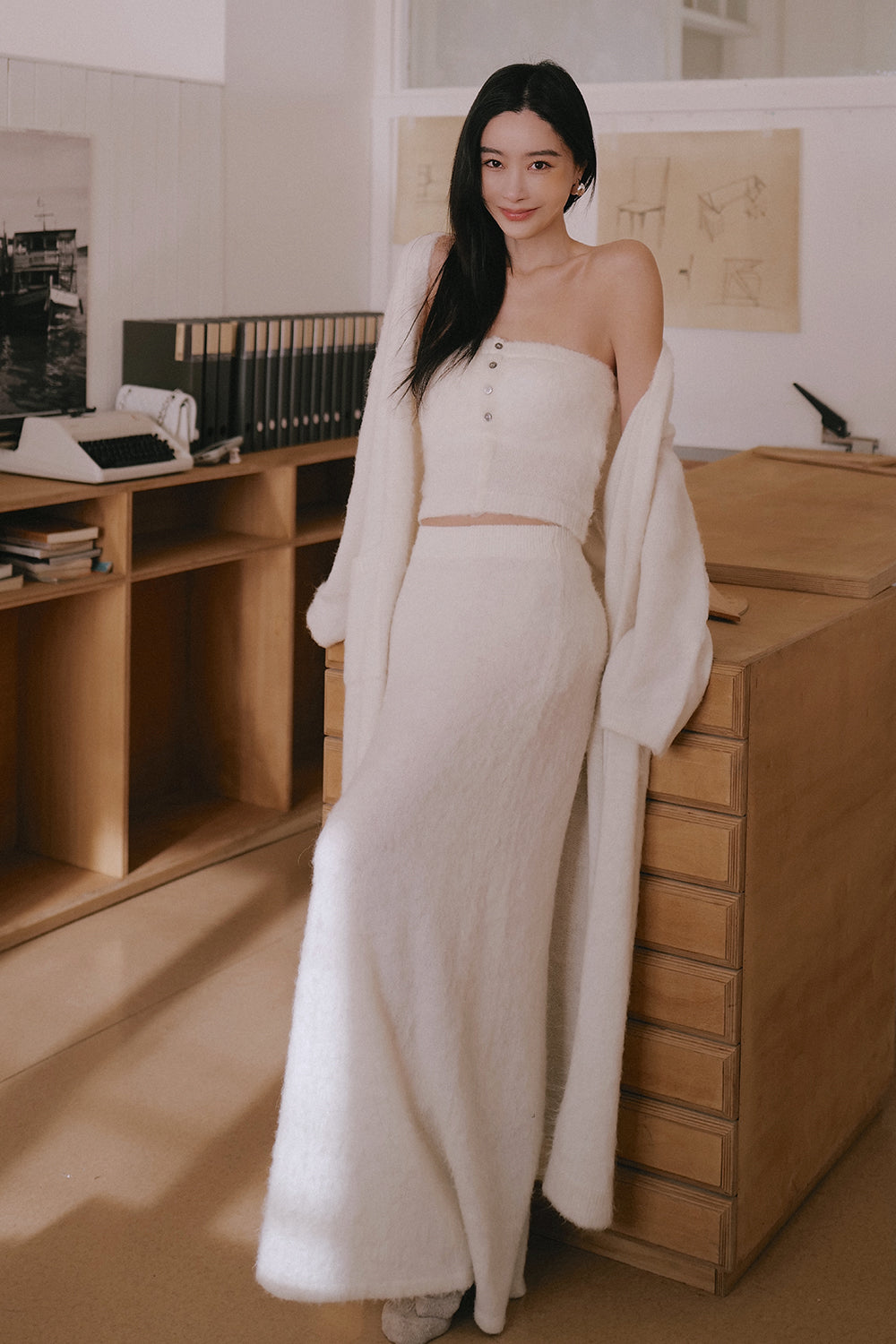 羊駝毛混紡針織長裙<br>Alpaca Blend Maxi Skirt