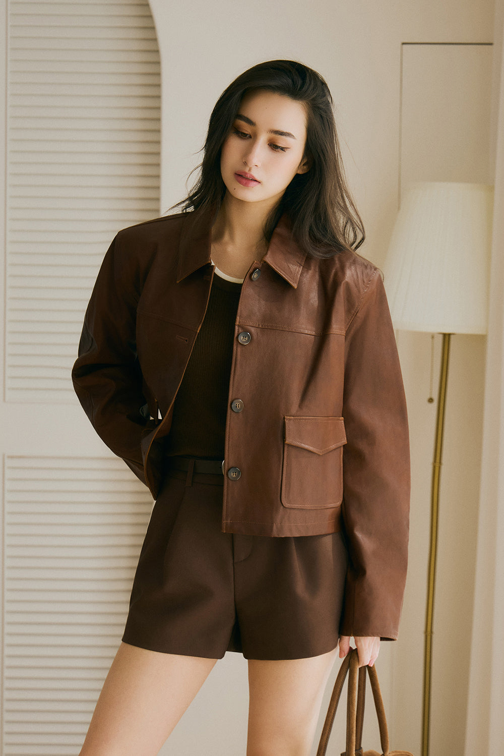 排釦皮革外套<br>Faux Leather Button Coat