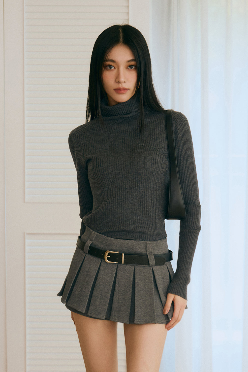 高領針織羊毛長袖上衣<br>High Neck Ribbed Long Sleeve Top