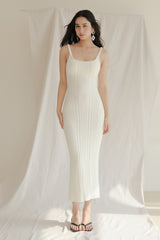 坑條針織方領襯墊長洋裝<br>WIDE RIBBED KNIT MAXI BRA DRESS