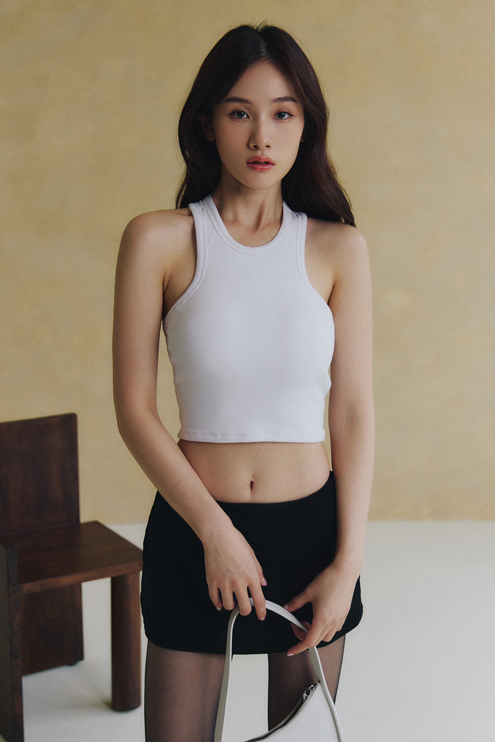 一見鍾情羅紋削肩 BraTop<br>Elegant Rib Knit Cropped Halter Bra Top