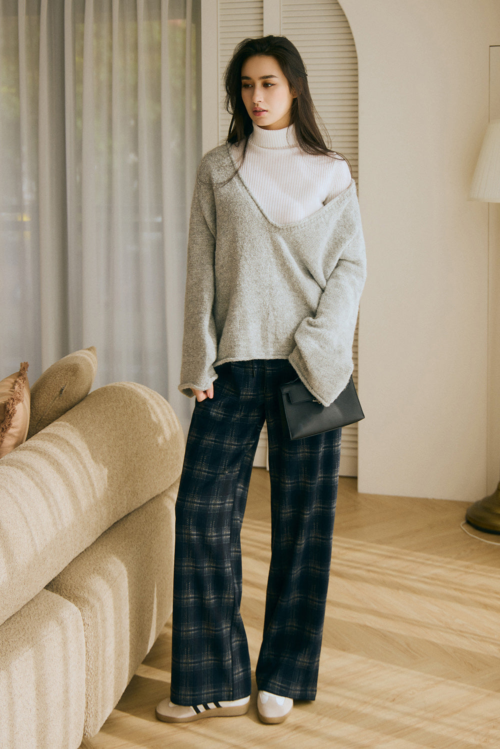 軟糯經典格紋寬褲<br>Elegant Tartan Bottoms