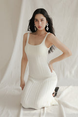 坑條針織方領襯墊長洋裝<br>WIDE RIBBED KNIT MAXI BRA DRESS