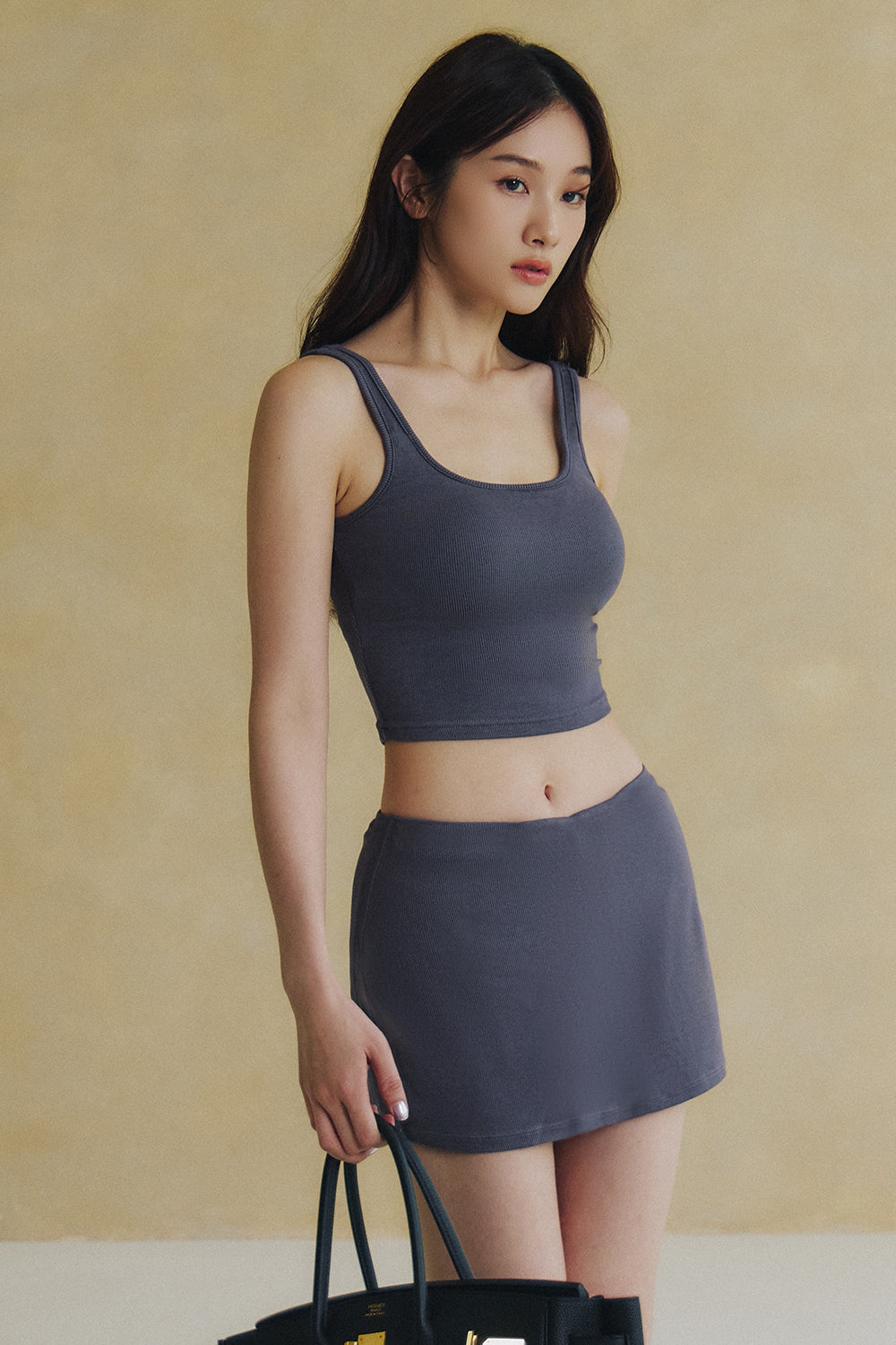 一見鍾情羅紋方領 BraTop<br>Elegant Rib Knit Wide Strap Bra Top