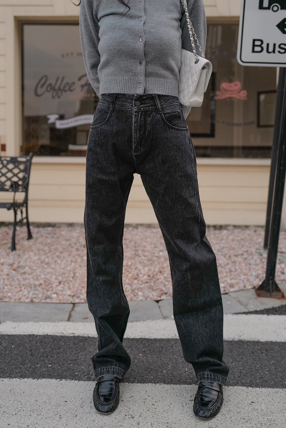 水洗修身牛仔寬褲<br>Washed Wide Leg Jeans