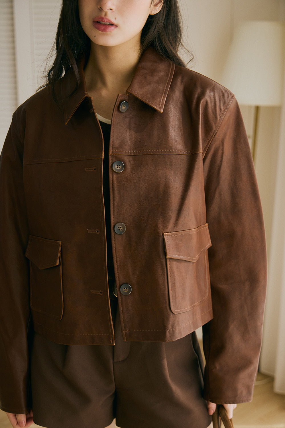 排釦皮革外套<br>Faux Leather Button Coat