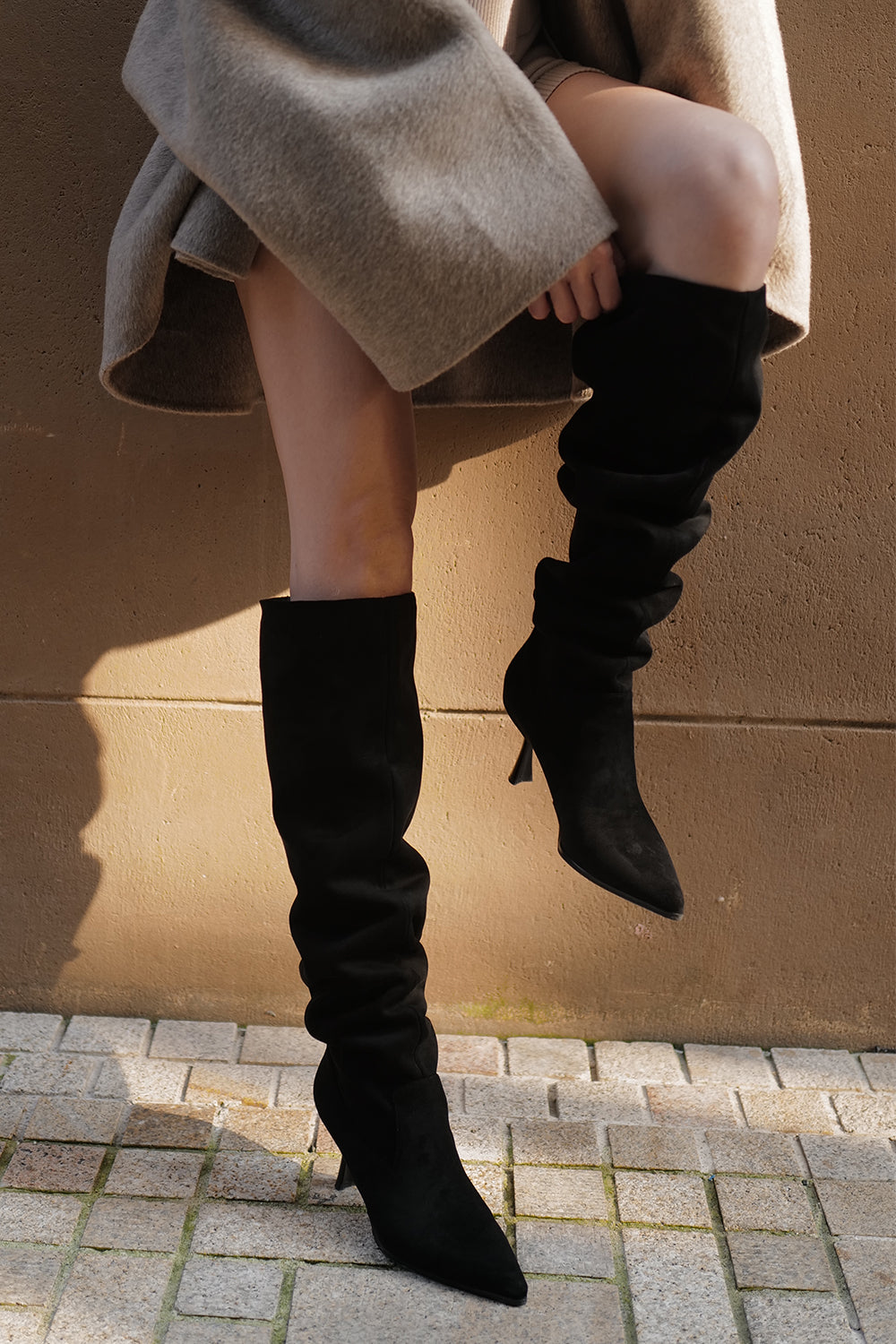 麂皮堆堆高跟長靴<br>Slouchy Suede Boots