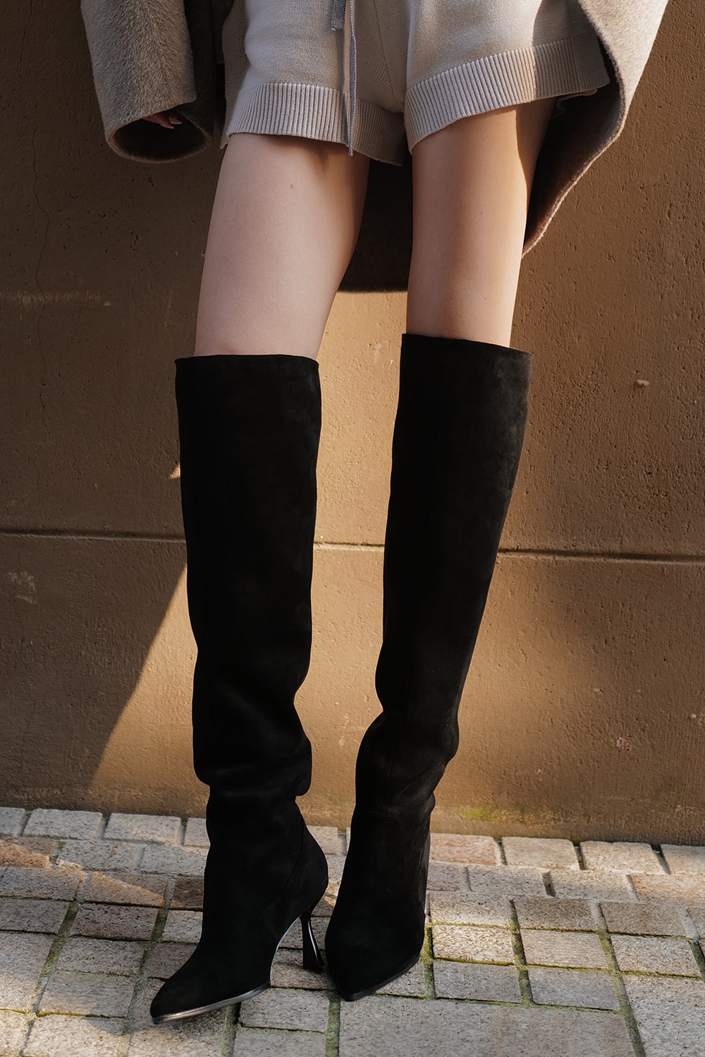 麂皮堆堆高跟長靴<br>Slouchy Suede Boots