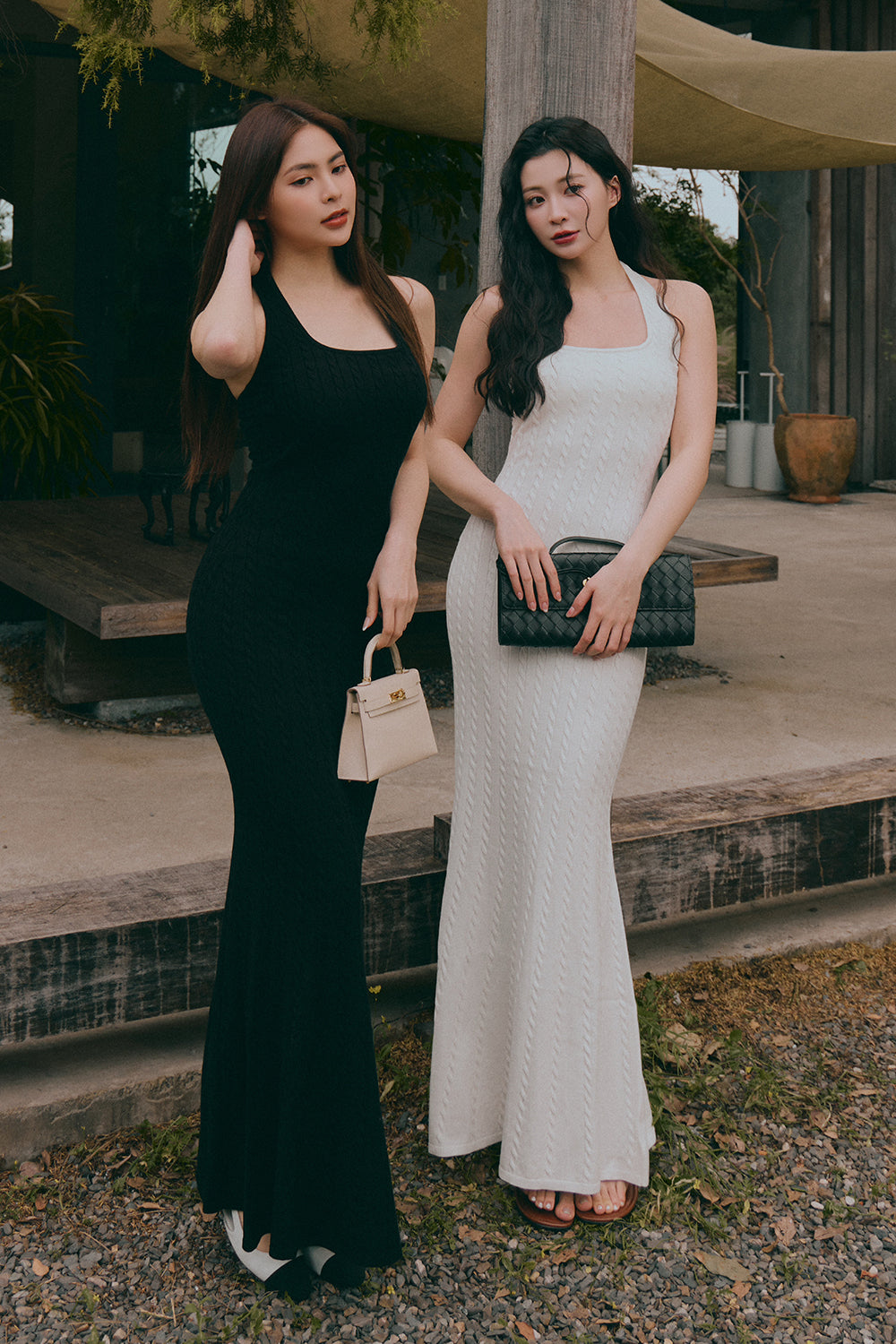 午後漫步麻花繞脖魚尾襯墊長洋裝<br>Afternoon Walk Knit Halter Fishtail Maxi Bra Dress