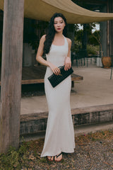 午後漫步麻花繞脖魚尾襯墊長洋裝<br>Afternoon Walk Knit Halter Fishtail Maxi Bra Dress