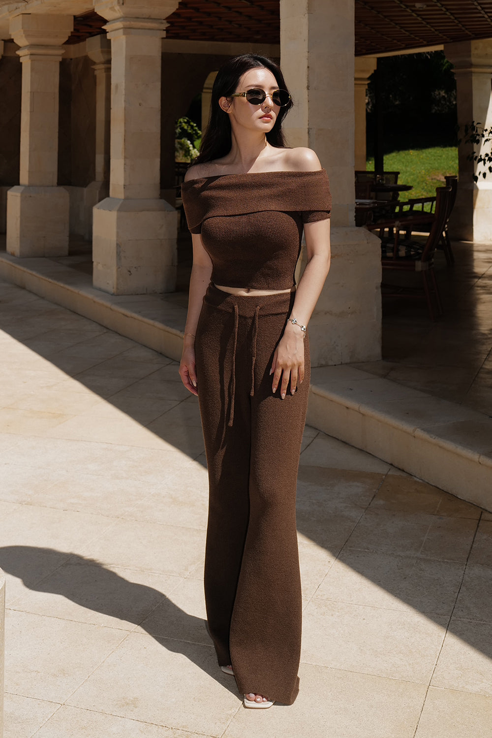 輕氧針織抽繩長腿褲<br>Plain Knit Drawstring Long Pants