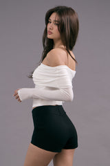 極柔天絲一字領長袖襯墊上衣<br>Tencel Wool Off-Shoulder Long Sleeve BraTop