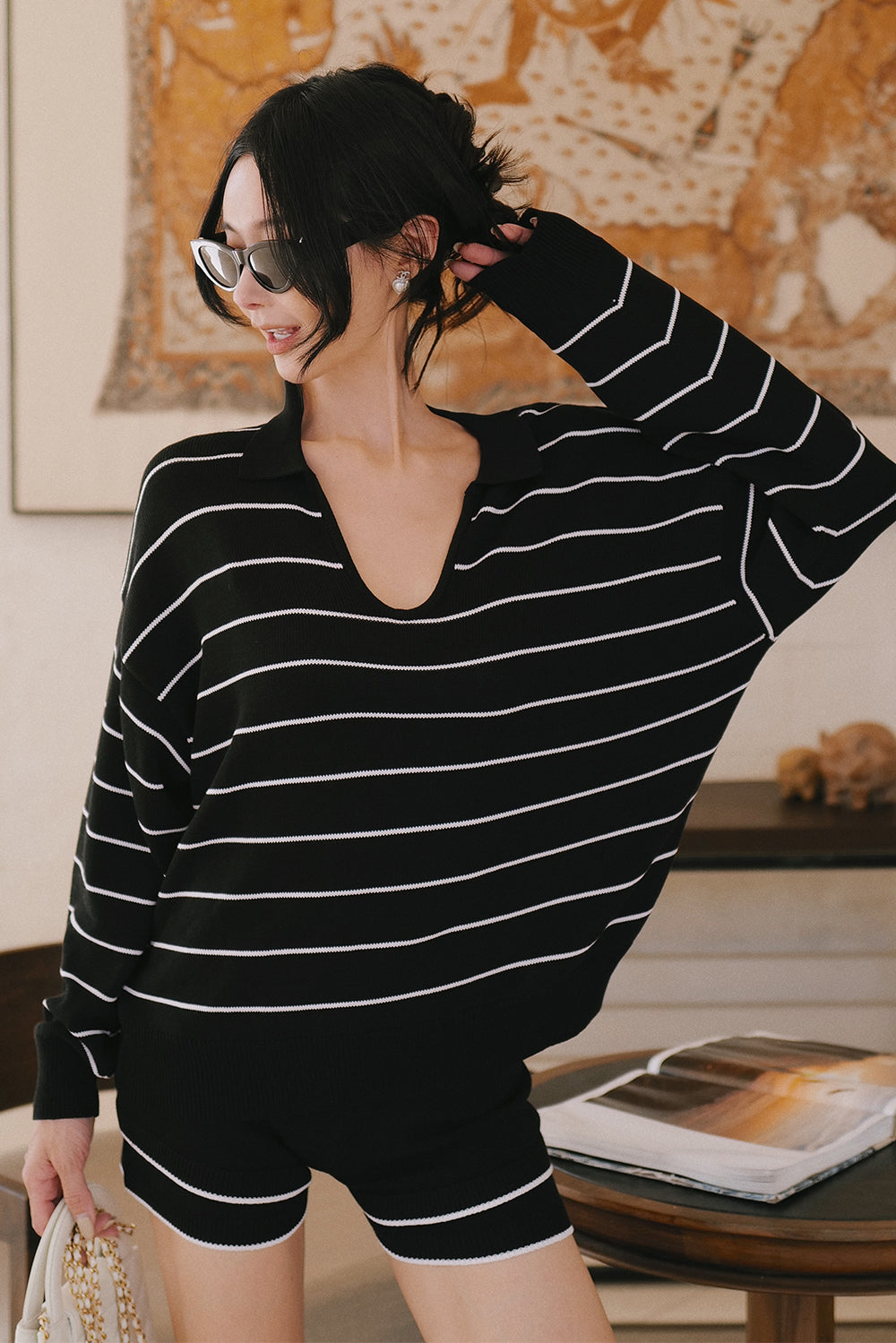 冰紗撞色滾邊短褲<br>Contrast Trim Knit Shorts