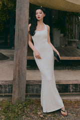 午後漫步麻花繞脖魚尾襯墊長洋裝<br>Afternoon Walk Knit Halter Fishtail Maxi Bra Dress