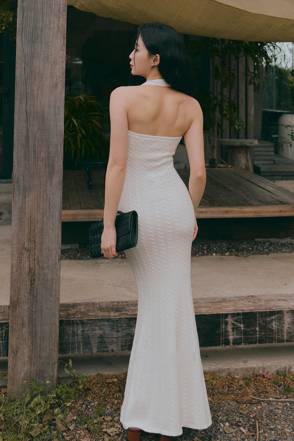 午後漫步麻花繞脖魚尾襯墊長洋裝<br>Afternoon Walk Knit Halter Fishtail Maxi Bra Dress