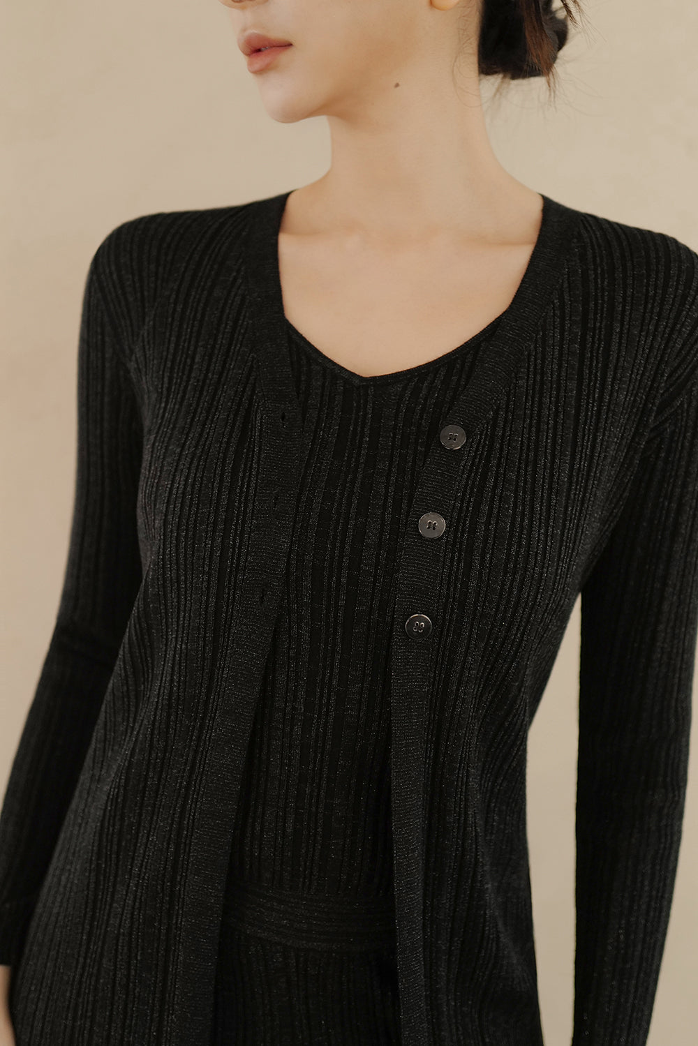 【預購】細閃光長版開襟外套<br>Lurex Wool Buttoned Long Cardigan