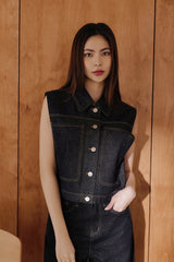 【預購】不褪色牛仔排釦背心<br>Fade-Resistant Denim Button-Down Vest