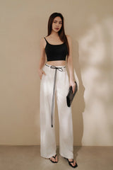 【預購】天絲亞麻寬褲（附腰帶）<br>Tencel Linen Wide-Leg Pants