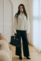 皮革側拉鍊寬褲<br>Faux Leather Wide-Leg Pants